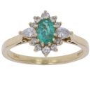 18ct Yellow Gold 0.25ct Brilliant and Pear Cut Diamond and Emerald Cluster Ring