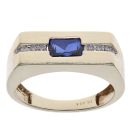 9ct Yellow Gold 0.08ct Diamond and Created Sapphire Signet Ring