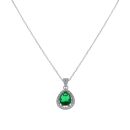 Silver Cubic Zirconia and Green Gemstone Cluster Pendant and Chain 18" By Icesia
