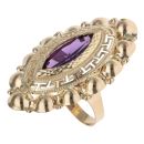 14ct Yellow Gold Purple Gemstone Marquise Patterned Ring