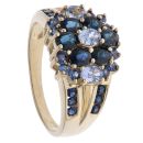 9ct Yellow Gold Multi Blue Gemstone Cluster Ring
