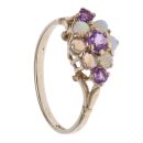 9ct Yellow Gold Amethyst and Opal Cabochon Cluster Ring