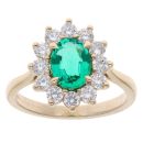 9ct Yellow Gold 0.75ct Brilliant Cut Lab Grown Diamond And Created Emerald Cluster Ring