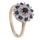 9ct Yellow Gold Sapphire and Cubic Zirconia Cluster Ring