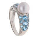 9ct White Gold Pearl And Blue Topaz Ring