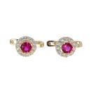 14ct Yellow Gold Cubic Zirconia And Red Stone Set Cluster Earrings