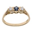 18ct Yellow Gold 0.15ct Diamond and Sapphire Three Stone Ring