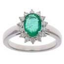 18ct White Gold 0.38ct Brilliant Cut Diamond and Emerald Cluster Ring