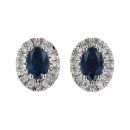 9ct Yellow Gold Certificated Sapphire And Diamond Cluster Stud Earrings
