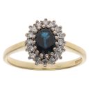 18ct Yellow Gold 0.15ct Brilliant Cut Diamond and Sapphire Cluster Ring