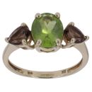 9ct Yellow Gold Smoky Quartz and Peridot Three Stone Ring