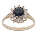 9ct Yellow Gold Sapphire and Cubic Zirconia Cluster Ring