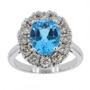 9ct White Gold 1ct Diamond And Topaz Cluster Ring