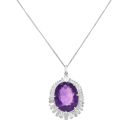 18ct White Gold 4.00ct Baguette and Oval Cut Diamond and Amethyst Cluster Pendant and Chain 18"