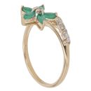 9ct Yellow Gold 0.10ct Brilliant Cut Diamond and Emerald Flower Ring