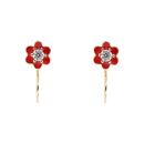 Children's 14ct Yellow Gold Cubic Zirconia And Red Enamel Flower Drop Earrings
