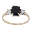 9ct Yellow Gold Sapphire and Cubic Zirconia Three Stone Ring
