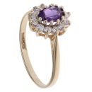 9ct Yellow Gold Amethyst and Cubic Zirconia Cluster Ring