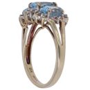 9ct Yellow Gold 0.25ct Diamond and Blue Topaz Triple Cluster Ring