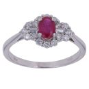 18ct White Gold 0.40ct Brilliant and Baguette Cut Diamond and Ruby Cluster Ring