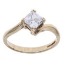 9ct Yellow Gold Cubic Zirconia Twist Single Stone Ring
