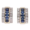 9ct Yellow Gold 0.85ct Brilliant Cut Diamond And Sapphire Three Row Earrings
