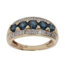 9ct Yellow Gold 0.17ct Brilliant Cut Diamond and Sapphire Three Row Ring