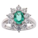 18ct White Gold 1.32ct Brilliant Cut Diamond and Emerald Cluster Ring