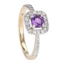 9ct Yellow Gold Amethyst  & 0.29cts Diamond Cluster Ring by Anya Belle