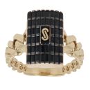 14ct Yellow Gold Monaco Classic Black Baguette Link Cubic Zirconia Signet Ring