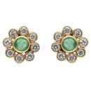 18ct Yellow Gold 0.30ct Brilliant Cut Diamond and Emerald Floral Cluster Earrings