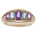 9ct Yellow Gold Blue Topaz And Amethyst Five Stone Ring