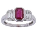18ct White Gold 1.00ct Emerald Cut Diamond And Ruby Ring