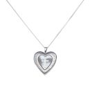 Silver Plain Heart and Cross Patterned Locket and Chain 18" By Icesia
