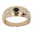 9ct Yellow Gold Cubic Zirconia and Sapphire Three Stone Signet Ring
