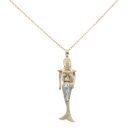 9ct Yellow and White Gold Cubic Zirconia Mermaid Pendant and Belcher Chain 30"