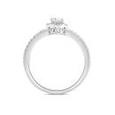 Silver Platinum Plated Oval Cut Lab Grown Diamond Ring with Halo and Double Diamond Shoulders