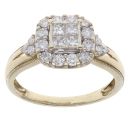 9ct Yellow Gold 1.00ct Brilliant and Princess Cut Diamond Cluster Ring
