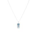 Silver Platinum Plated Cushion Cut Swiss Blue Topaz Diamond Halo Pendant Necklace