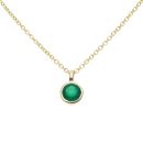 925 Sterling Silver Gold Plated Green Onyx Solitaire Pendant And Chain 18"