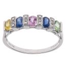 14ct White Gold 0.05ct Diamond and Multi Gemstone Five Stone Ring