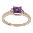 9ct Yellow Gold 0.04ct Diamond And Created Amethyst Ring