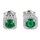 Silver Cubic Zirconia And Green Gemstone Square Cluster Stud Earrings by Icesia