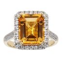 9ct Yellow Gold Citrine and Diamond Halo Ring