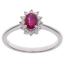18ct White Gold 0.16ct Diamond and Ruby Cluster Ring