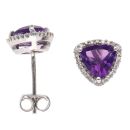 9ct White Gold 0.20ct Diamond and Amethyst Cluster Earrings