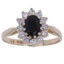 9ct Yellow Gold Sapphire and Cubic Zirconia Cluster Ring