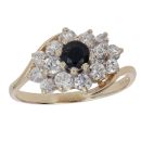 9ct Yellow Gold Sapphire and Cubic Zirconia Cluster Ring