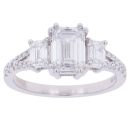 9ct White Gold 1.80ct Emerald and Brilliant Cut Lab Grown Diamond Trilogy Ring