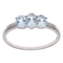 9ct White Gold 0.05ct Diamond and Aquamarine Three Stone Ring